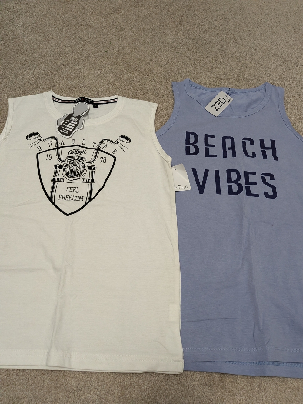 Boys' Light Blue 'Beach Vibes' Tank & White 'Feel Freedom' Graphic Tank Set